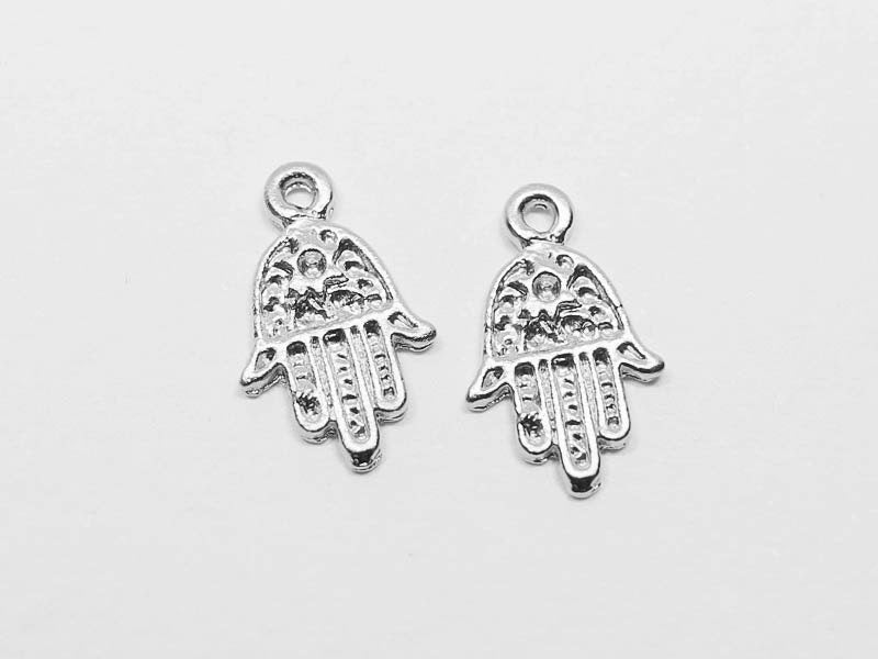 [P0508]4pcs/Mini Hamsa Hand Pendant/Pewter/Matte Rhodium/8x13mm