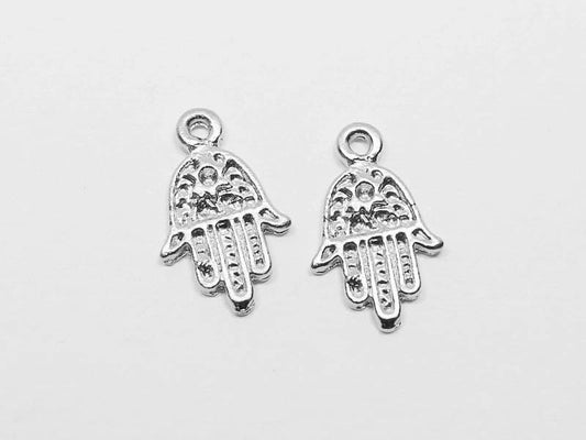 [P0508]4pcs/Mini Hamsa Hand Pendant/Pewter/Matte Rhodium/8x13mm