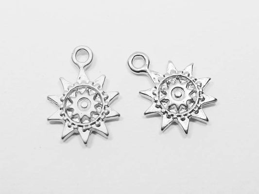 [P0509]4pcs/Sun Pendant/Pewter/Matte Rhodium/13x16mm