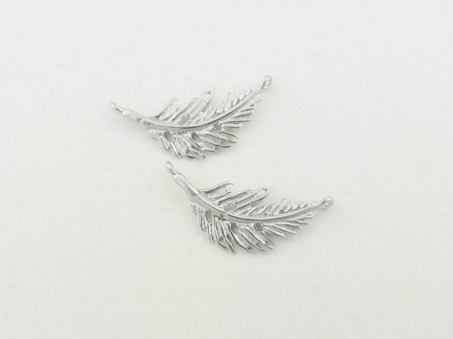 [P0051]4pcs/Small Feather Connector/Brass/Matte Rhodium/10 x 21 mm