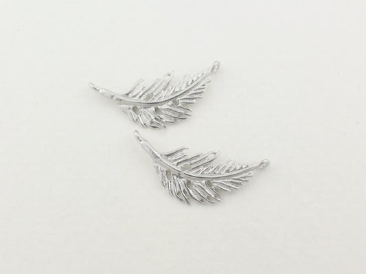 [P0051]4pcs/Small Feather Connector/Brass/Matte Rhodium/10 x 21 mm