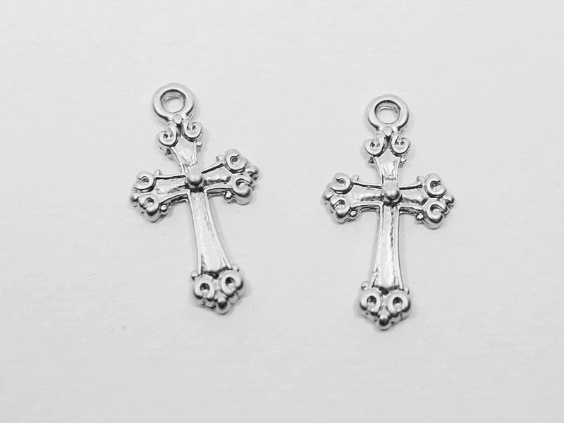 [P0510]4pcs/Antique Cross Pendant/Pewter/Matte Rhodium/10x19mm