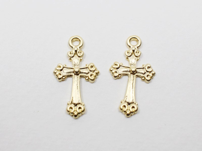 [P0510]4pcs/Antique Cross Pendant/Pewter/Matte Gold/10x19mm