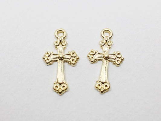 [P0510]4pcs/Antique Cross Pendant/Pewter/Matte Gold/10x19mm