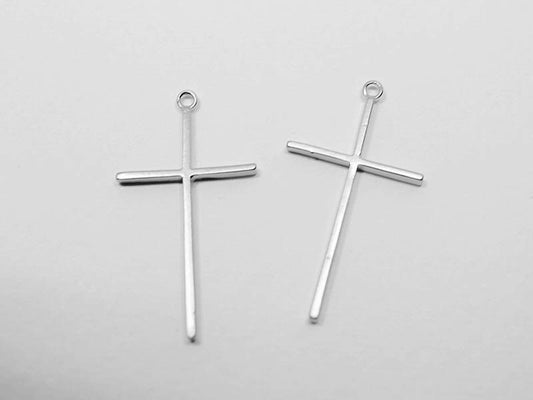 [P0512]2pcs/Simple Large Cross Pendant/Brass/Matte Rhodium/16.5x30mm