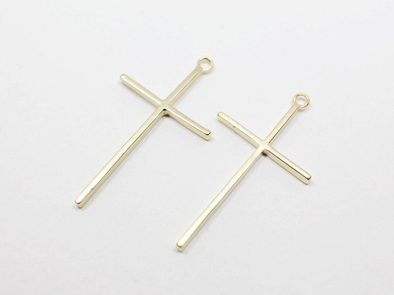 [P0512]2pcs/Simple Large Cross Pendant/Brass/Matte Gold/16.5x30mm