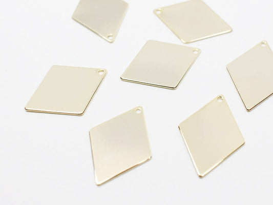 [P0513]4pcs/Polished Rhombus Pendant/Brass/Gold/16.5x30mm