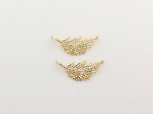 [P0051]4pcs/Small Feather Connector/Brass/Matte Gold/10 x 21 mm