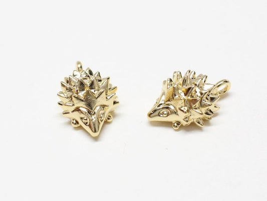 [P0520]2pcs/Hedgehog Charm Pendant/Brass/Gold/7x13mm