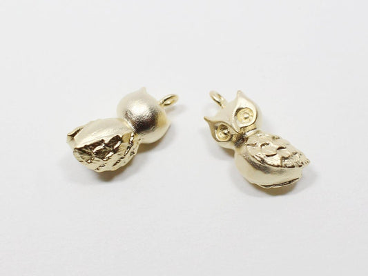 [P0521]2pcs/Owl Charm Pendant/Brass/Matte Gold/8x13mm