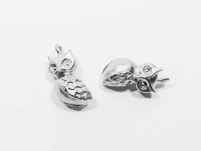 [P0521]2pcs/Owl Charm Pendant/Brass/Matte Rhodium/8x13mm