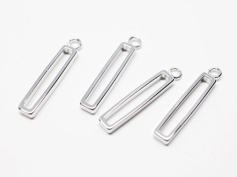 [P0524]4pcs/Wire Square Bar Pendant/Brass/Rhodium/4x23mm