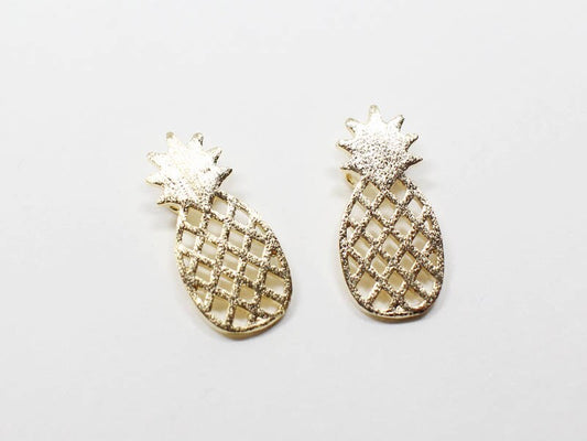 [P0526]2pcs/Flat Pineapple Pendant/Brass/Gold/8x15mm