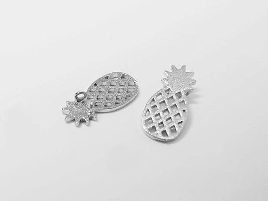 [P0526]2pcs/Flat Pineapple Pendant/Brass/Rhodium/8x15mm