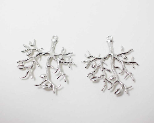 [P0053]2pcs/Tree Pendant/Brass/Matte Rhodium/30 x 34 mm