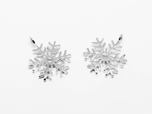 [P0540]2pcs/SnowFlake Pendant/Brass/Rhodium/12x15.5mm