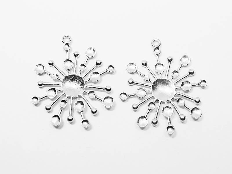 [P0542]2pcs/Circle SnowFlake Pendant/Brass/Matte Rhodium/29.5x32mm