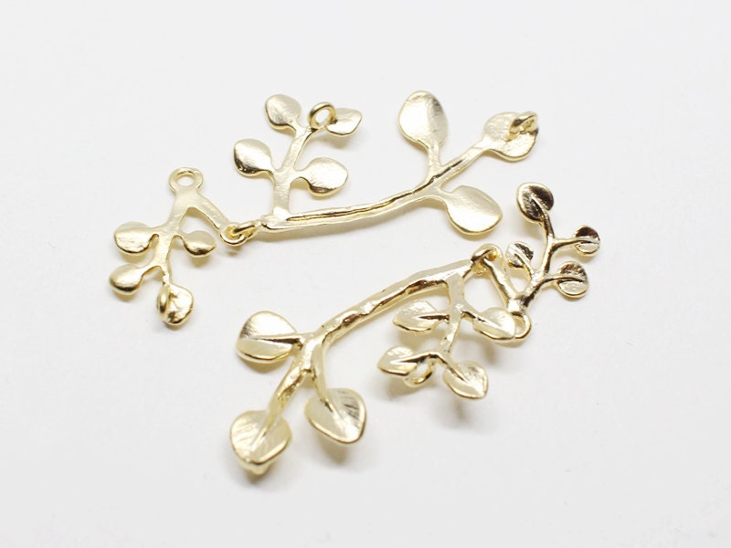 [P0544]1 Pair(Left & Right)/Dangle Branch Pendant/Brass/Matte Gold/17x30mm