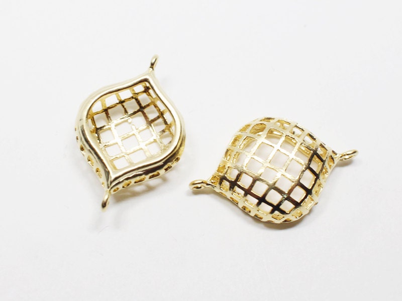 [P0546]2pcs/Net Shell Connector/Brass/Matte Gold/15x24mm