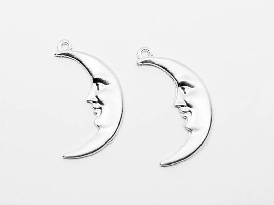 [P0547]4pcs/Crescent Face Pendant/Pewter/Matte Rhodium/10x18.5mm