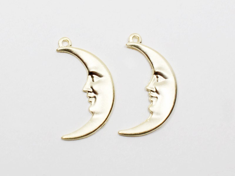 [P0547]4pcs/Crescent Face Pendant/Pewter/Matte Gold/10x18.5mm