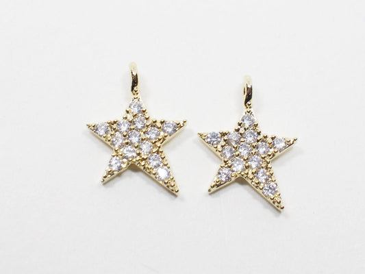 [P0549]2pcs/Unbalance Cubic Star Pendant/Brass/Gold/10x12mm