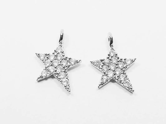 [P0549]2pcs/Unbalance Cubic Star Pendant/Brass/Rhodium/10x12mm