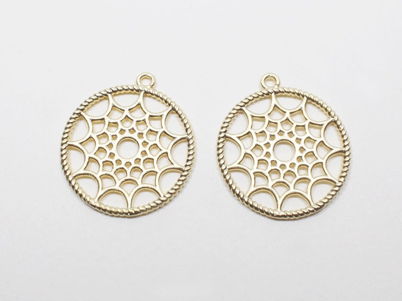 [P0552]2pcs/DreamCatcher Style Circle Pendant/Brass/Matte Gold/21mm