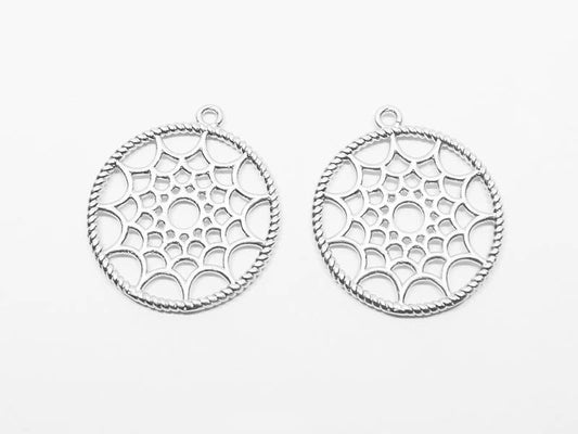 [P0552]2pcs/DreamCatcher Style Circle Pendant/Brass/Matte Rhodium/21mm