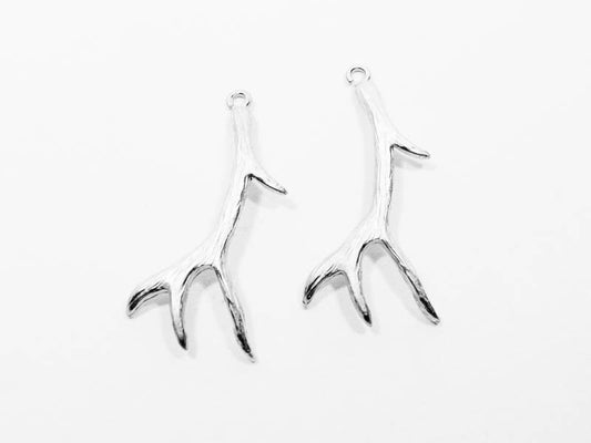 [P0553]2pcs/Antler Pendant/Brass/Matte Rhodium/14x26mm