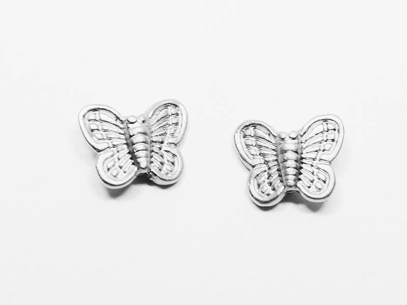 [P0556]4pcs/ButterFly Charm/Brass/Matte Rhodium/10x9mm