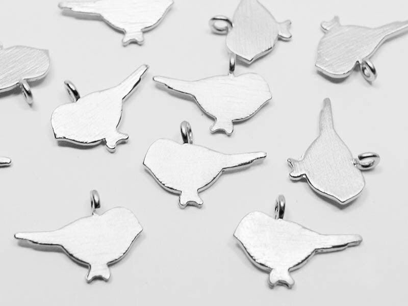 [P0557]4pcs/Small Bird Pendant/Brass/Matte Rhodium/13x9mm