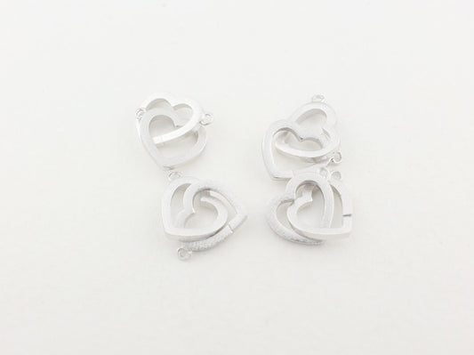 [P0056]2pcs/Linked Heart Pendant/Brass/Matte Rhodium/9.5 X 20 mm