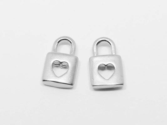 [P0582]2pcs/Tiny Heart Lock Pendant/Brass/Matte Rhodium/5x8mm