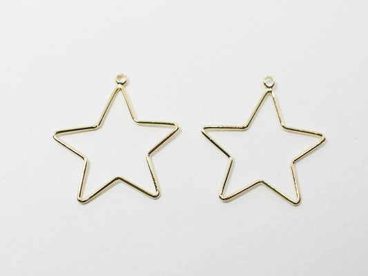 [P0590]4pcs/Stubby Star Pendant Large/Brass/Gold/23x25mm