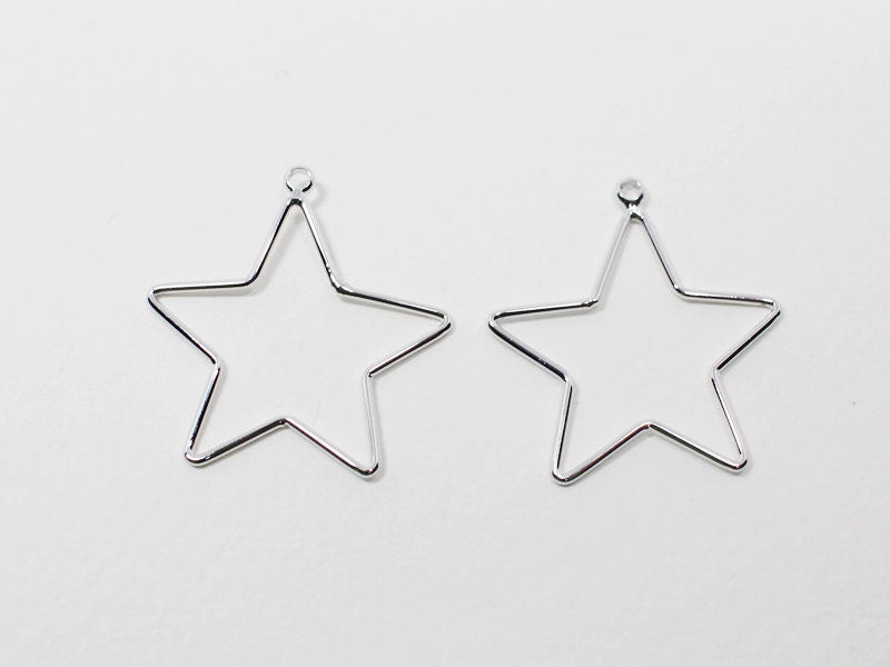 [P0590]4pcs/Stubby Star Pendant Large/Brass/Rhodium/23x25mm