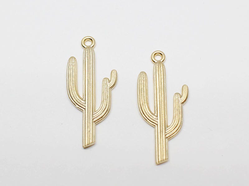 [P0596]2pcs/Cactus Pendant/Brass/Matte Gold/8.5x20mm