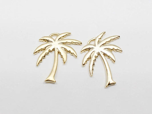 [P0597]2pcs/Flat Palm Tree Pendant/Brass/Matte Gold/11x13mm