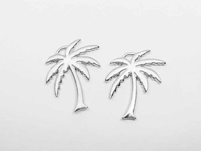 [P0597]2pcs/Flat Palm Tree Pendant/Brass/Matte Rhodium/11x13mm