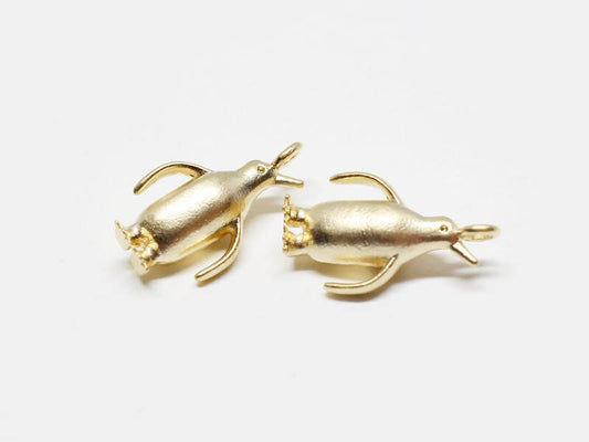 [P0598]2pcs/Penguin Pendant/Brass/Matte Gold/8x14mm