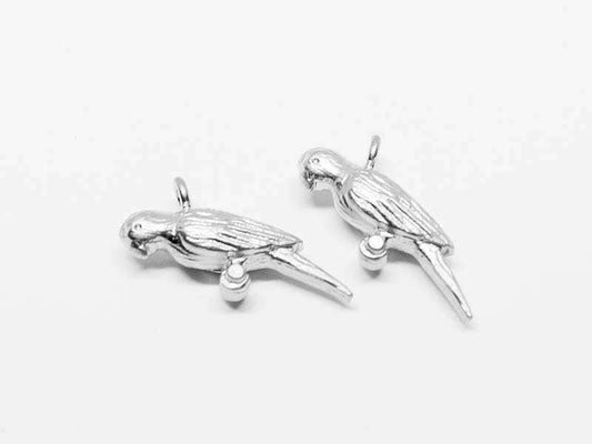 [P0600]2pcs/Parrot Pendant/Brass/Matte Rhodium/11x15mm