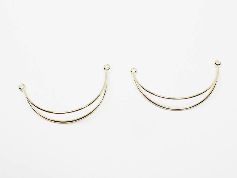 [P0605]2pcs/Two Ways Half Circle Pendant/Brass/ Gold/30 x 15mm