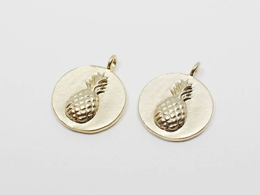 [P0607]2pcs/Embossed Carving Circle Pineapple Pendant/Brass/Matte Gold/12mm