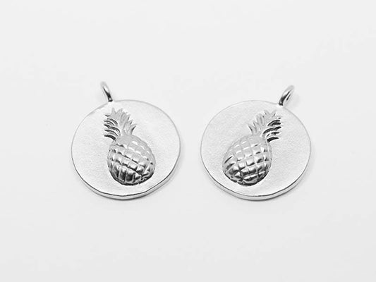 [P0607]2pcs/Embossed Carving Circle Pineapple Pendant/Brass/Matte Rhodium/12mm