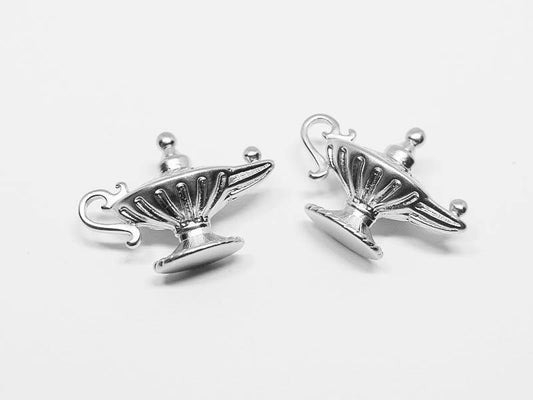 [P0612]2pcs/Magic Lamp Pendant/Brass/Matte Rhodium/18.7x13mm