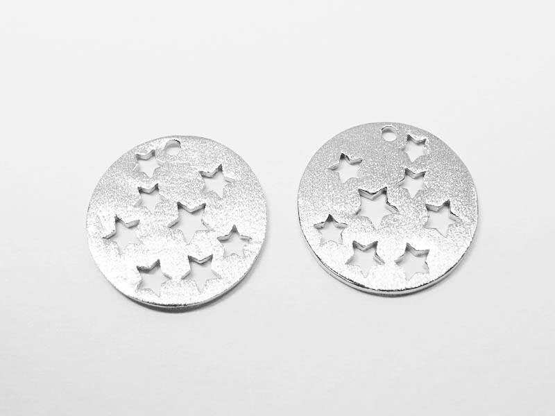 [P0616]2pcs/Stars in Circle Pendant/Brass/Rhodium/16mm