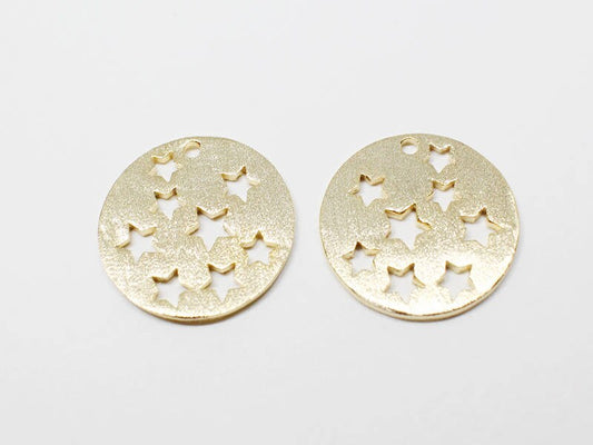 [P0616]2pcs/Stars in Circle Pendant/Brass/Gold/16mm