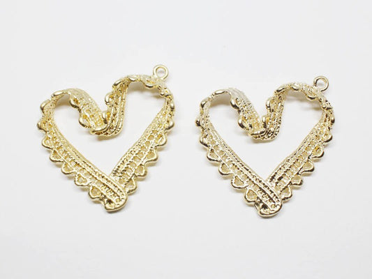 [P0618]2pcs/Lace Ribbon Pendant/Pewter/Matte Gold/44 x 23mm