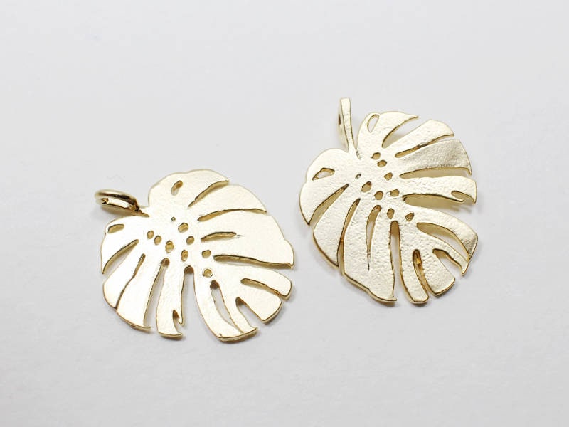 [P0619]2pcs/Monstera Pendant/Brass/Matte Gold/15x19mm