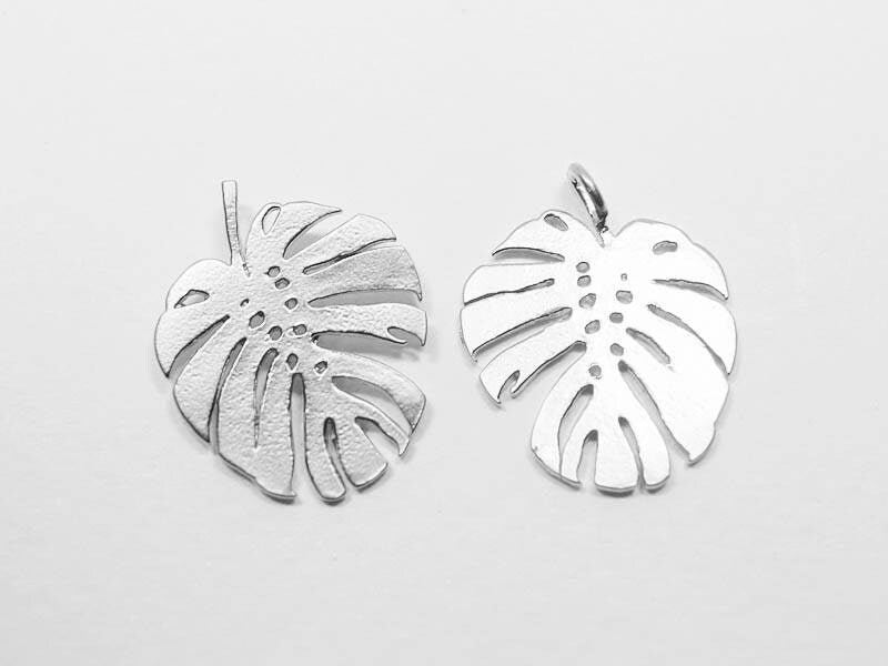 [P0619]2pcs/Monstera Pendant/Brass/Matte Rhodium/15x19mm